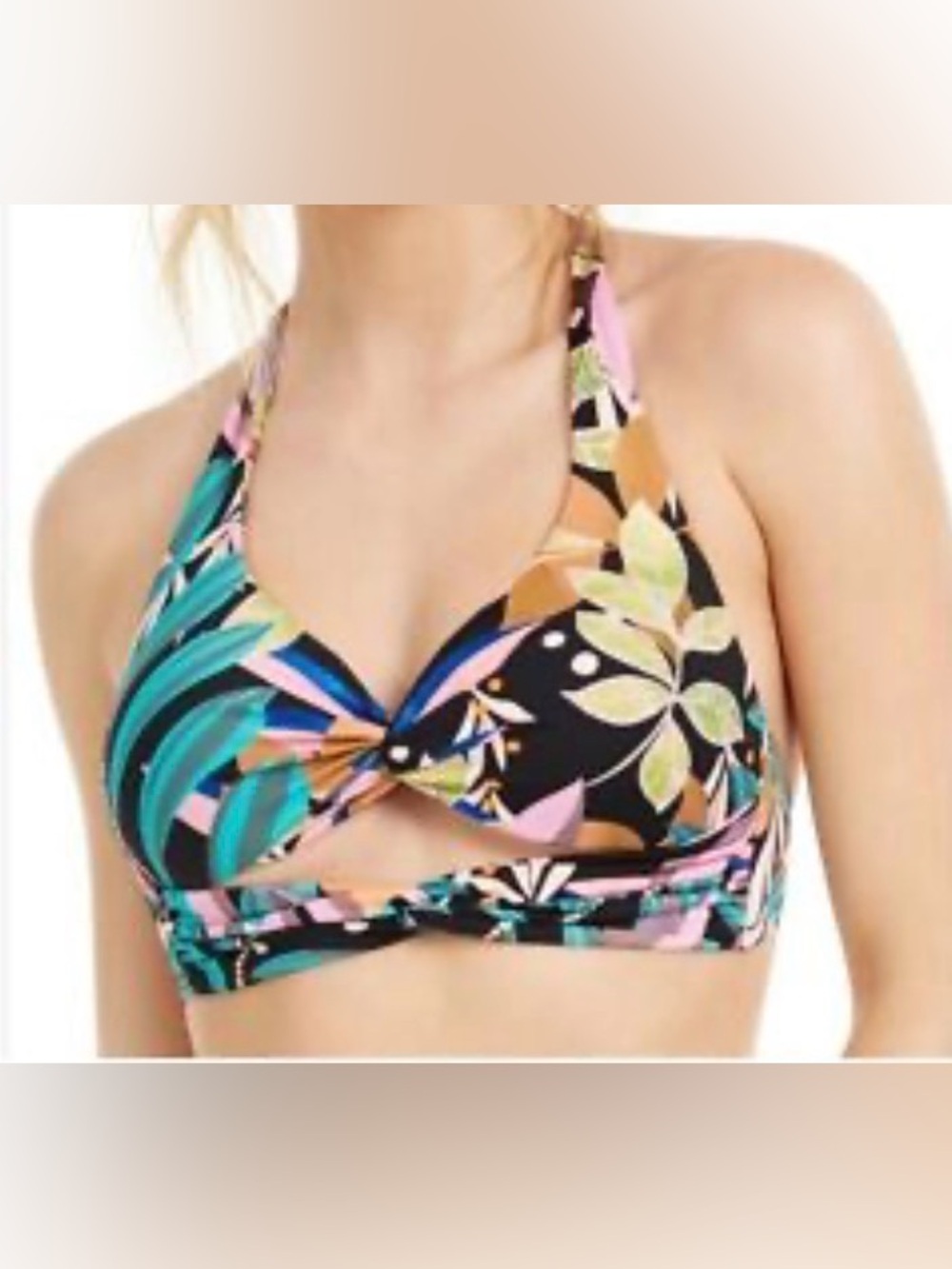 Bar III Hidden Jungle Tropical Floral Halter Bikini Top - NWT - Size XS